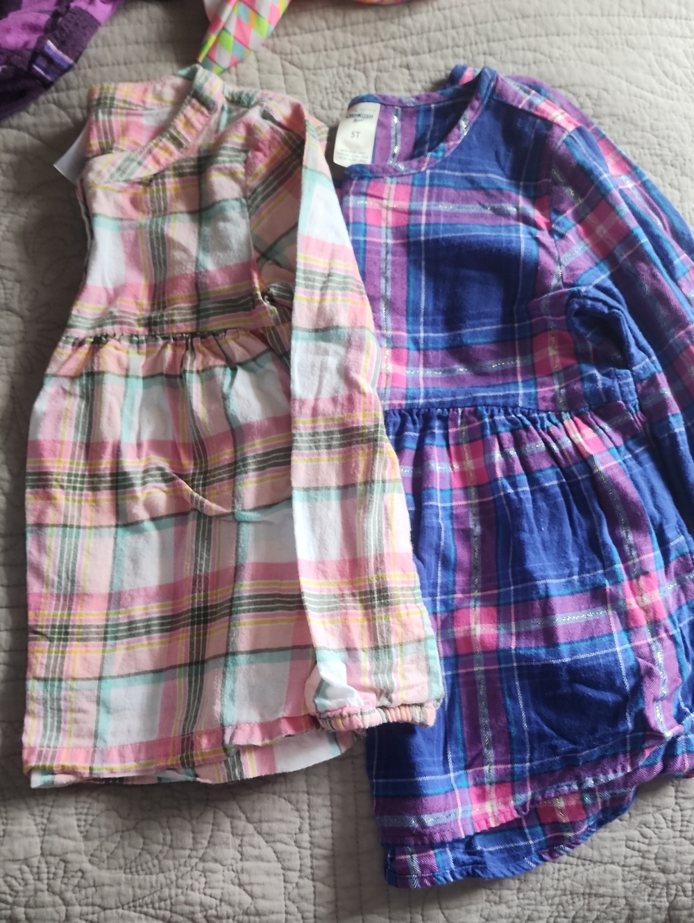 5T Carter's Girls' Plaid Long-Sleeve Flannel Tops - Pink & Blue